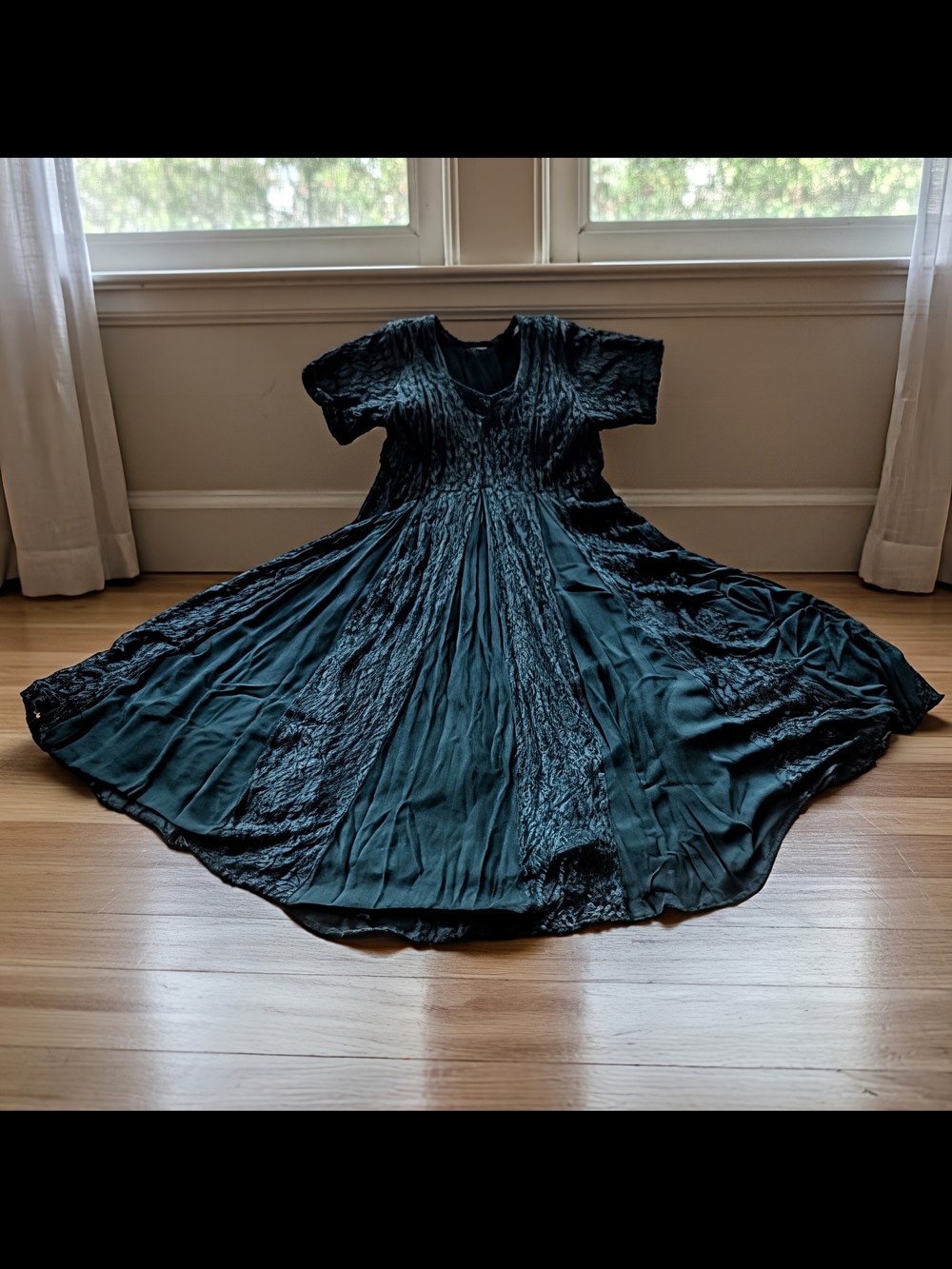 EVC 90s Vintage STARINA Whimsygoth Lace Layer Lightweight Dress Forest Green - L